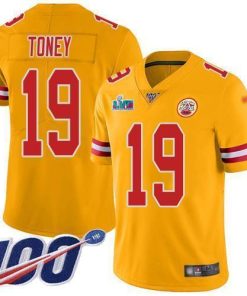 Nike Chiefs #19 Kadarius Toney Gold Super Bowl LVII Patch Men's Stitched NFL Limited Inverted Legend 100th Season Jersey
