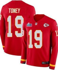 Nike Chiefs #19 Kadarius Toney Red Team Color Super Bowl LVII Patch Men's Stitched NFL Limited Therma Long Sleeve Jersey