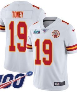 Nike Chiefs #19 Kadarius Toney White Super Bowl LVII Patch Men's Stitched NFL 100th Season Vapor Limited Jersey