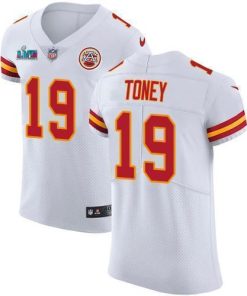 Nike Chiefs #19 Kadarius Toney White Super Bowl LVII Patch Men's Stitched NFL Vapor Untouchable Elite Jersey