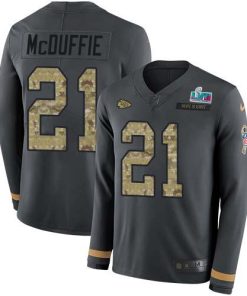 Nike Chiefs #21 Trent McDuffie Anthracite Salute To Service Super Bowl LVII Patch Men's Stitched NFL Limited Therma Long Sleeve Jersey