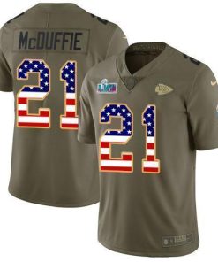 Nike Chiefs #21 Trent McDuffie Olive/USA Flag Super Bowl LVII Patch Men's Stitched NFL Limited 2017 Salute To Service Jersey