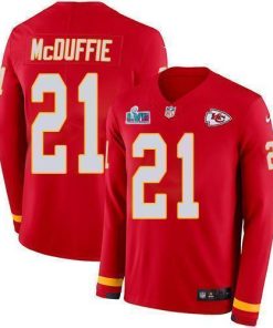 Nike Chiefs #21 Trent McDuffie Red Team Color Super Bowl LVII Patch Men's Stitched NFL Limited Therma Long Sleeve Jersey