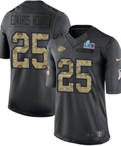 Nike Chiefs #25 Clyde Edwards-Helaire Black Super Bowl LVII Patch Men's Stitched NFL Limited 2016 Salute To Service Jersey