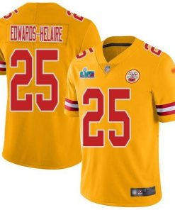 Nike Chiefs #25 Clyde Edwards-Helaire Gold Super Bowl LVII Patch Men's Stitched NFL Limited Inverted Legend Jersey