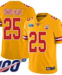 Nike Chiefs #25 Clyde Edwards-Helaire Gold Super Bowl LVII Patch Men's Stitched NFL Limited Inverted Legend 100th Season Jersey