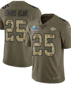 Nike Chiefs #25 Clyde Edwards-Helaire Olive/Camo Super Bowl LVII Patch Men's Stitched NFL Limited 2017 Salute To Service Jersey