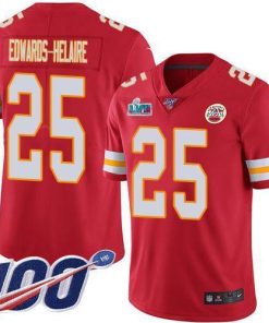 Nike Chiefs #25 Clyde Edwards-Helaire Red Team Color Super Bowl LVII Patch Men's Stitched NFL 100th Season Vapor Limited Jersey