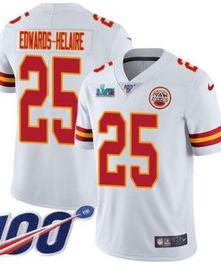 Nike Chiefs #25 Clyde Edwards-Helaire White Super Bowl LVII Patch Men's Stitched NFL 100th Season Vapor Limited Jersey