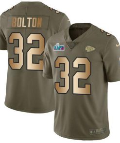 Nike Chiefs #32 Nick Bolton Olive/Gold Super Bowl LVII Patch Men's Stitched NFL Limited 2017 Salute To Service Jersey