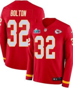 Nike Chiefs #32 Nick Bolton Red Team Color Super Bowl LVII Patch Men's Stitched NFL Limited Therma Long Sleeve Jersey