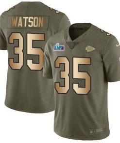 Nike Chiefs #35 Jaylen Watson Olive/Gold Super Bowl LVII Patch Men's Stitched NFL Limited 2017 Salute To Service Jersey