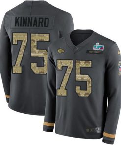 Nike Chiefs #75 Darian Kinnard Anthracite Salute To Service Super Bowl LVII Patch Men's Stitched NFL Limited Therma Long Sleeve Jersey
