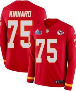 Nike Chiefs #75 Darian Kinnard Red Team Color Super Bowl LVII Patch Men's Stitched NFL Limited Therma Long Sleeve Jersey