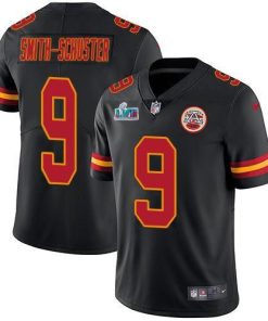 Nike Chiefs #9 JuJu Smith-Schuster Black Super Bowl LVII Patch Men's Stitched NFL Limited Rush Jersey