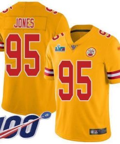 Nike Chiefs #95 Chris Jones Gold Super Bowl LVII Patch Men's Stitched NFL Limited Inverted Legend 100th Season Jersey