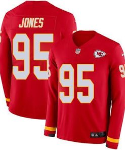 Nike Chiefs #95 Chris Jones Red Team Color Men's Stitched NFL Limited Therma Long Sleeve Jersey