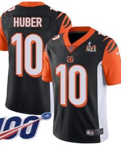 Nike Cincinnati Bengals #10 Kevin Huber Black Team Color Super Bowl LVI Patch Men's Stitched NFL 100th Season Vapor Limited Jersey Men's