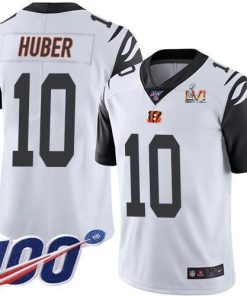 Nike Cincinnati Bengals #10 Kevin Huber White Super Bowl LVI Patch Men's Stitched NFL Limited Rush 100th Season Jersey Men's