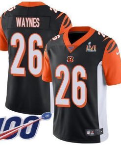 Nike Cincinnati Bengals #26 Trae Waynes Black Team Color Super Bowl LVI Patch Men's Stitched NFL 100th Season Vapor Limited Jersey Men's