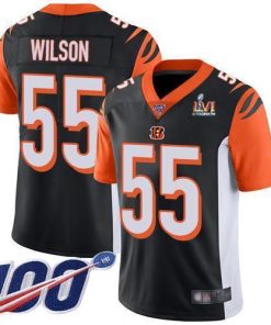 Nike Cincinnati Bengals #55 Logan Wilson Black Team Color Super Bowl LVI Patch Men's Stitched NFL 100th Season Vapor Limited Jersey Men's