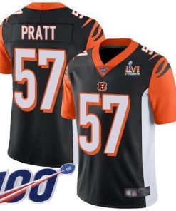 Nike Cincinnati Bengals #57 Germaine Pratt Black Team Color Super Bowl LVI Patch Men's Stitched NFL 100th Season Vapor Limited Jersey Men's