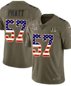 Nike Cincinnati Bengals #57 Germaine Pratt Olive/USA Super Bowl LVI Patch Flag Men's Stitched NFL Limited 2017 Salute To Service Jersey Men's