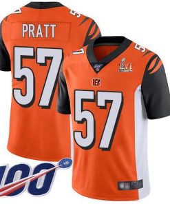 Nike Cincinnati Bengals #57 Germaine Pratt Orange Super Bowl LVI Patch Alternate Men's Stitched NFL 100th Season Vapor Limited Jersey Men's