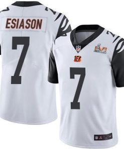 Nike Cincinnati Bengals #7 Boomer Esiason White Super Bowl LVI Patch Men's Stitched NFL Limited Rush Jersey Men's