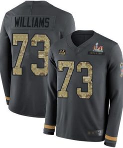 Nike Cincinnati Bengals #73 Jonah Williams Anthracite Super Bowl LVI Patch Salute to Service Men's Stitched NFL Limited Therma Long Sleeve Jersey Men's
