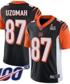 Nike Cincinnati Bengals #87 C.J. Uzomah Black Team Color Super Bowl LVI Patch Men's Stitched NFL 100th Season Vapor Limited Jersey Men's