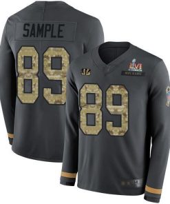 Nike Cincinnati Bengals #89 Drew Sample Anthracite Super Bowl LVI Patch Salute to Service Men's Stitched NFL Limited Therma Long Sleeve Jersey Men's