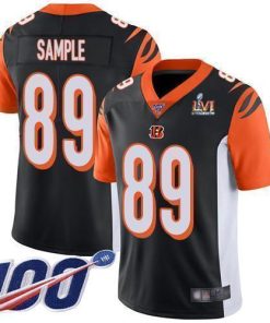 Nike Cincinnati Bengals #89 Drew Sample Black Team Color Super Bowl LVI Patch Men's Stitched NFL 100th Season Vapor Limited Jersey Men's
