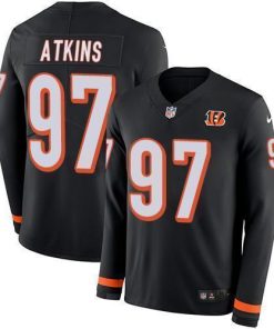 Nike Cincinnati Bengals #97 Geno Atkins Black Team Color Men's Stitched NFL Limited Therma Long Sleeve Jersey Men's