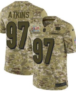 Nike Cincinnati Bengals #97 Geno Atkins Camo Super Bowl LVI Patch Men's Stitched NFL Limited 2018 Salute To Service Jersey Men's