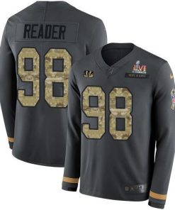 Nike Cincinnati Bengals #98 D.J. Reader Anthracite Super Bowl LVI Patch Salute to Service Men's Stitched NFL Limited Therma Long Sleeve Jersey Men's