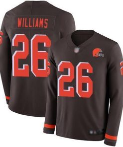 Nike Cleveland Browns #26 Greedy Williams Brown Team Color Men's Stitched NFL Limited Therma Long Sleeve Jersey Men's