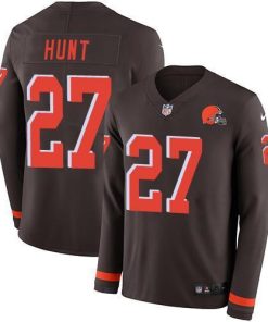 Nike Cleveland Browns #27 Kareem Hunt Brown Team Color Men's Stitched NFL Limited Therma Long Sleeve Jersey Men's