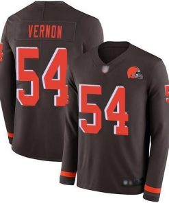 Nike Cleveland Browns #54 Olivier Vernon Brown Team Color Men's Stitched NFL Limited Therma Long Sleeve Jersey Men's