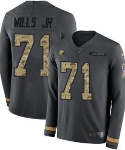 Nike Cleveland Browns #71 Jedrick Wills JR Anthracite Salute to Service Men's Stitched NFL Limited Therma Long Sleeve Jersey Men's