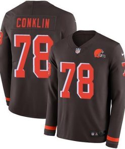 Nike Cleveland Browns #78 Jack Conklin Brown Team Color Men's Stitched NFL Limited Therma Long Sleeve Jersey Men's