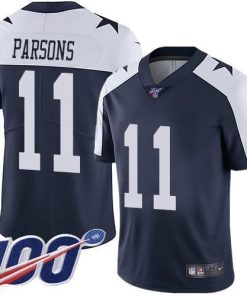 Nike Cowboys #11 Micah Parsons Navy Blue Thanksgiving Men's Stitched NFL 100th Season Vapor Throwback Limited Jersey