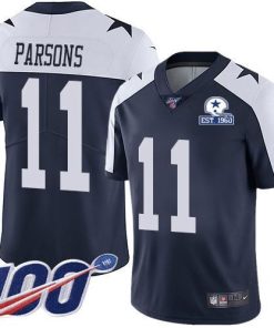 Nike Cowboys #11 Micah Parsons Navy Blue Thanksgiving Men's Stitched With Established In 1960 Patch NFL 100th Season Vapor Untouchable Limited Throwback Je