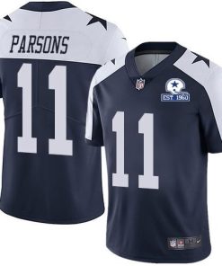 Nike Cowboys #11 Micah Parsons Navy Blue Thanksgiving Men's Stitched With Established In 1960 Patch NFL Vapor Untouchable Limited Throwback Jersey