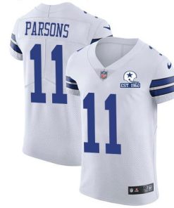 Nike Cowboys #11 Micah Parsons White Men's Stitched With Established In 1960 Patch NFL New Elite Jersey