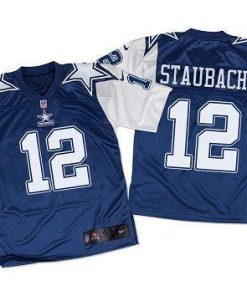 Nike Cowboys #12 Roger Staubach Navy Blue/White Throwback Men's Stitched NFL Elite Jersey