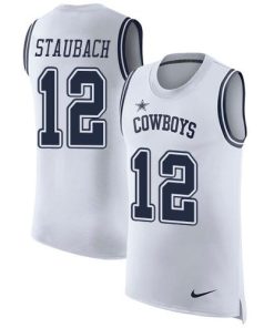 Nike Cowboys #12 Roger Staubach White Men's Stitched NFL Limited Rush Tank Top Jersey