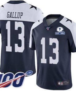 Nike Cowboys #13 Michael Gallup Navy Blue Thanksgiving Men's Stitched With Established In 1960 Patch NFL 100th Season Vapor Untouchable Limited Throwback J
