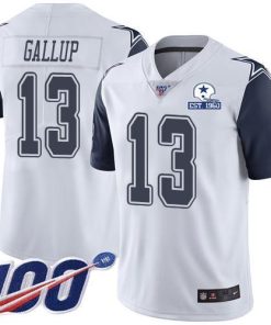 Nike Cowboys #13 Michael Gallup White Men's Stitched With Established In 1960 Patch NFL Limited Rush 100th Season Jersey