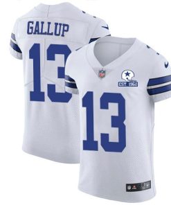 Nike Cowboys #13 Michael Gallup White Men's Stitched With Established In 1960 Patch NFL New Elite Jersey